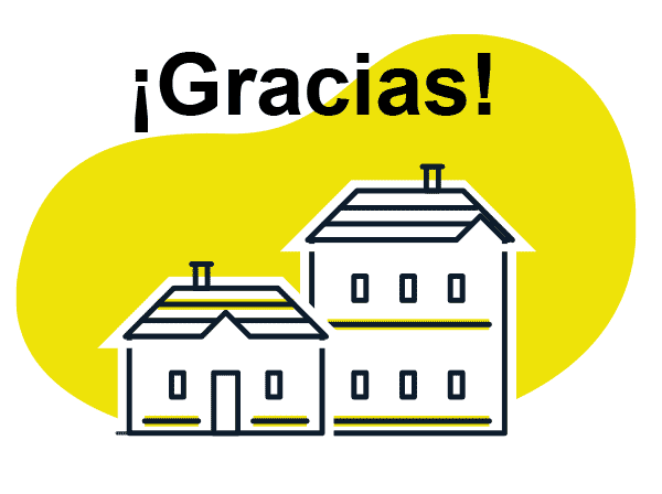 Ilustración de casas con texto ¡Gracias!